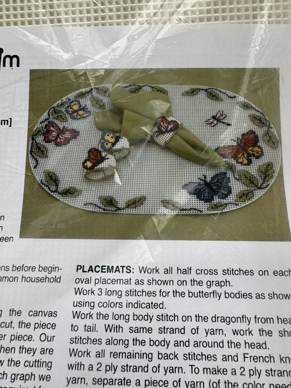 Vintage Mary Maxim Butterfly Placemat Set Plastic Canvas Needlepoint Kit #1148